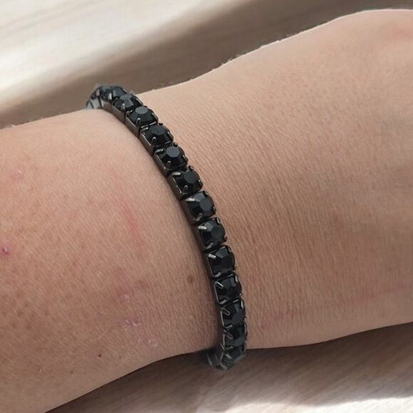 Black Rhinestone Tennis Style Stretch Bracelet - Picture 1 of 7